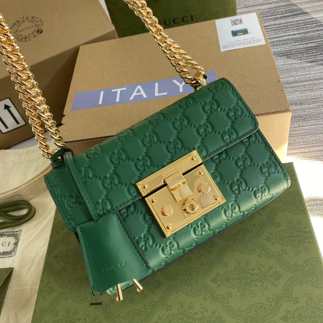 Gucci Padlock Small GG Green Leather Shoulder Bag 409487 